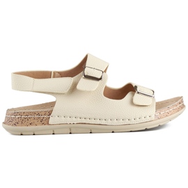 Comfortable beige women's sandals with Velcro fastening Comfortable beige women's sandals with Velcro fastening