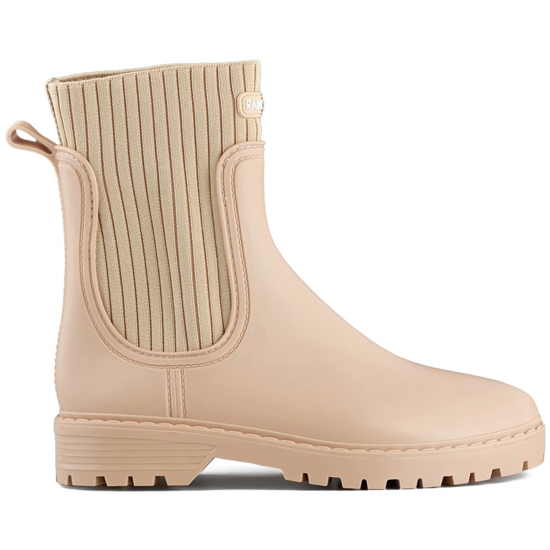Beige women's Wellington boots with an elastic sock upper