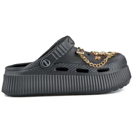 Black flip-flops with a thick sole and decorations Black flip-flops with a thick sole and decorations