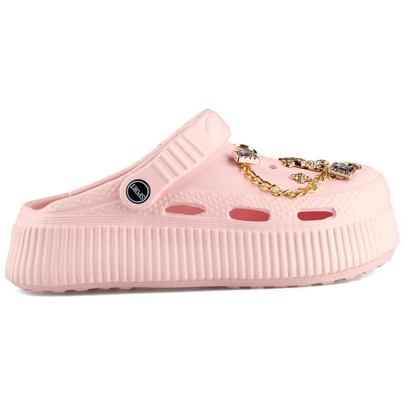 Pink flip-flops with a thick sole and decorations