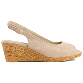 Beige wedge sandals, comfortable high-heeled sandals