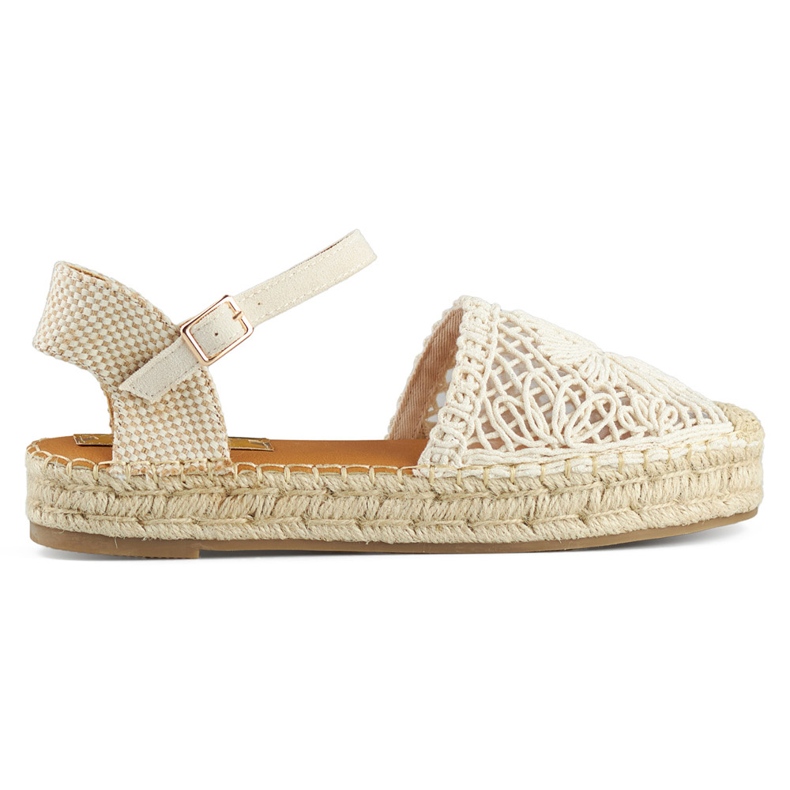 Beige espadrille sandals with a thick sole, braided espadrilles