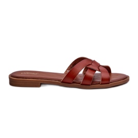 Women's Flat-Heel Flip-Flops Made of Eco-Leather Brown Rosalini