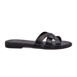 Women's Flat Flip-Flops Made of Eco Leather, Black Rosalini
