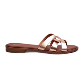 Women's Flat-Heel Flip-Flops Made of Eco-Leather, Golden Rosalini