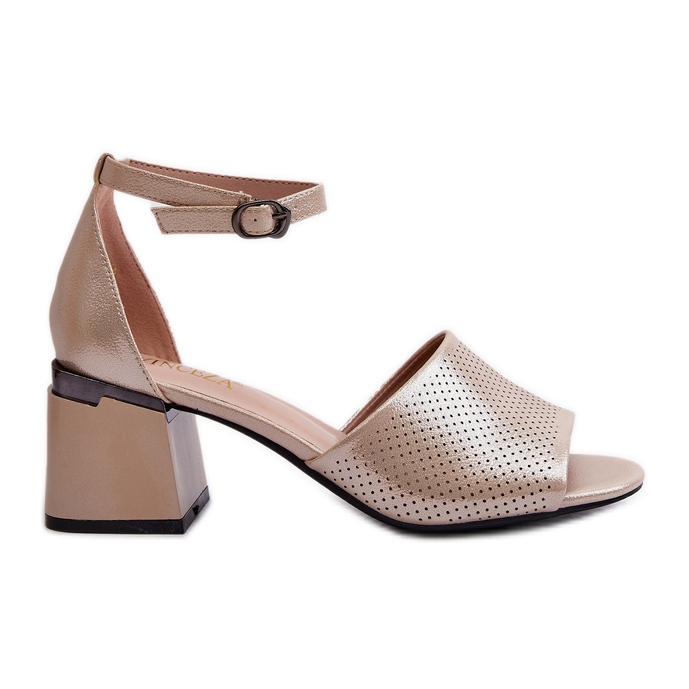Vinceza Women's High Heel Sandals Made of Eco Leather, Gold Horissa beige