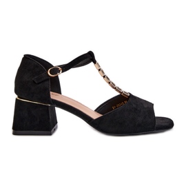 Vinceza Women's Sandals with a Block Heel and a Decorative Strap, Eco Suede, Black Obivena