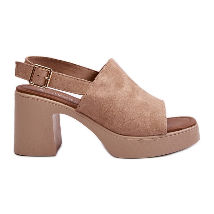 Vinceza Women's Sandals Made of Eco Suede with a Platform and High Heel, Beige Vatle