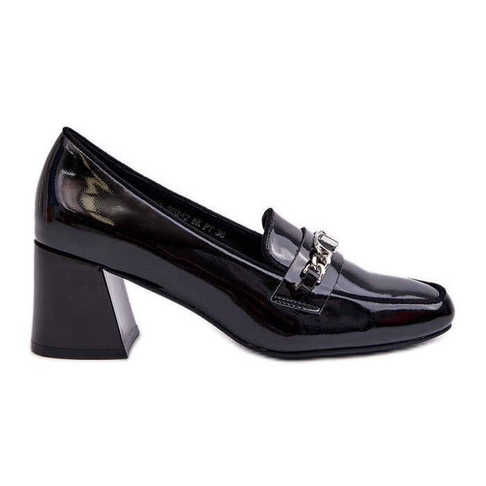 Vinceza Patent low-heeled pumps with black poppy seeds decoration