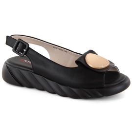 Comfortable women's leather sandals on the black platform Artiker 52C1630