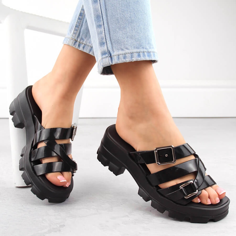 Comfortable women's scented black high-heeled flip-flops Zaxy NN285043