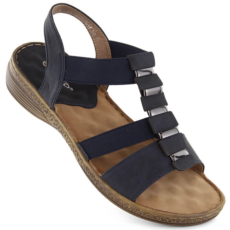 Women's slip-on sandals with elastic bands, navy blue eVento 4940