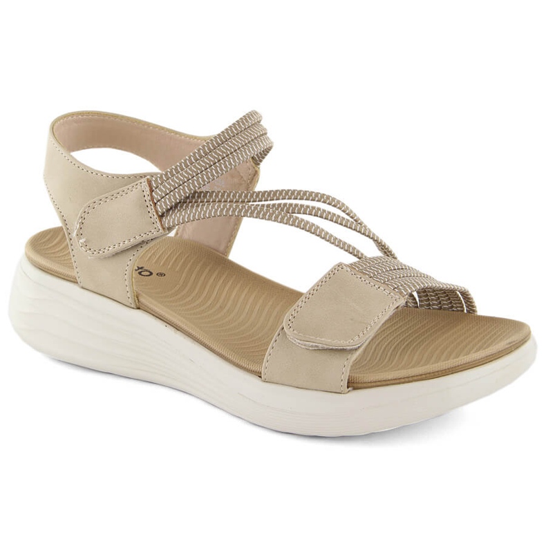 Women's comfortable sandals with Velcro and elastic bands, beige eVento 7056