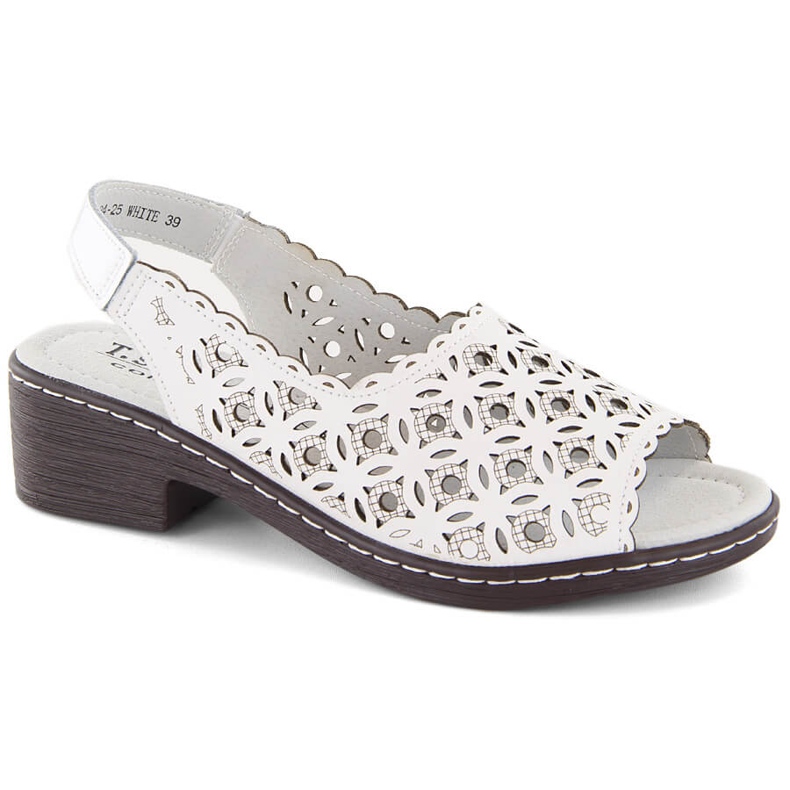 Leather comfortable women's white high-heeled sandals by T.Sokolski