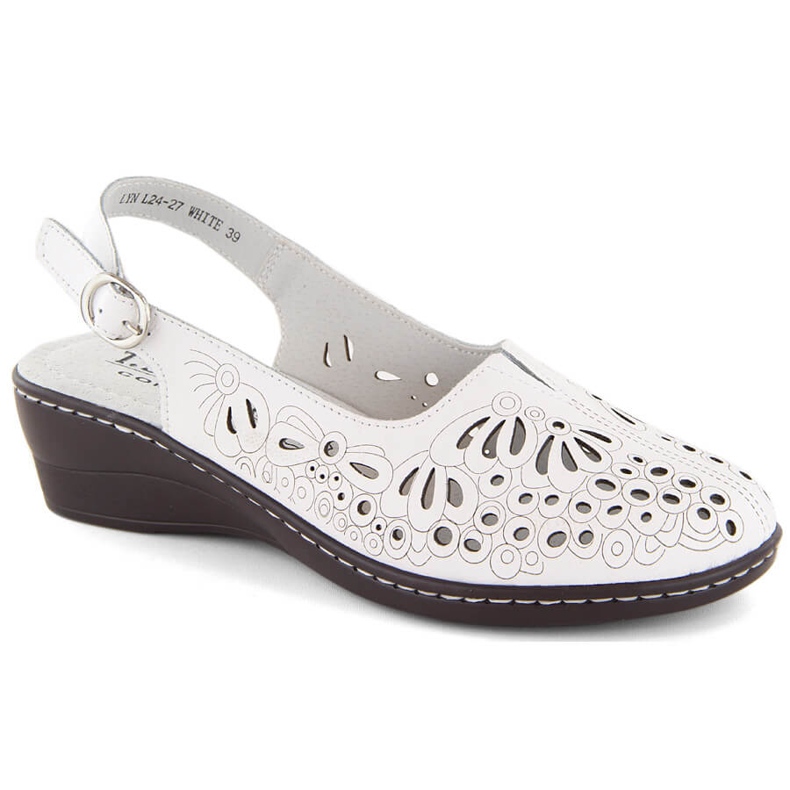 Leather comfortable women's full openwork sandals, white, T.Sokolski L24-27
