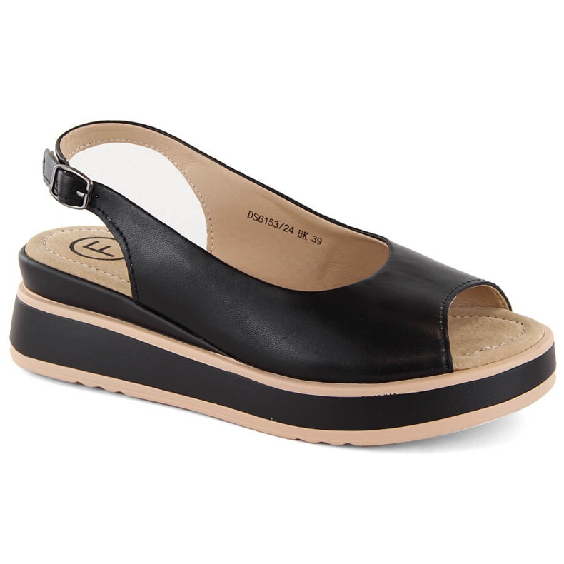Black leather women's sandals on the platform Filippo DS6153