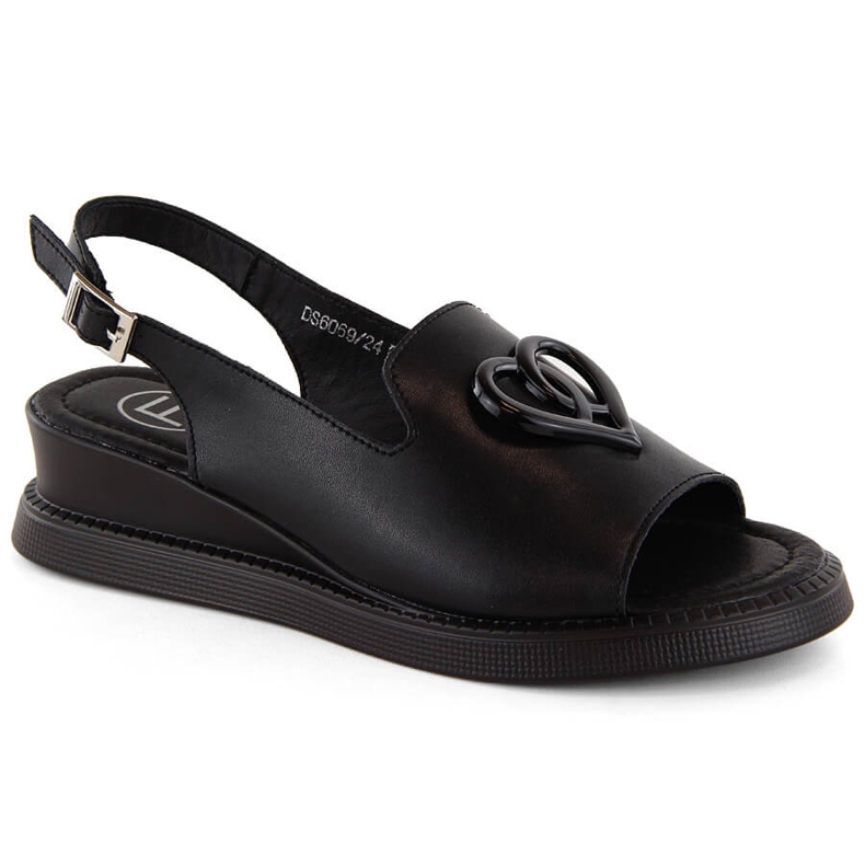 Black leather women's wedge sandals Filippo DS6069