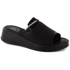 Black leather women's wedge sandals Filippo DK6067