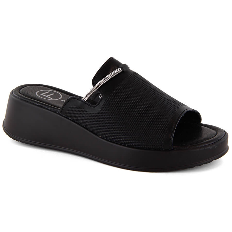 Black leather women's wedge sandals Filippo DK6067