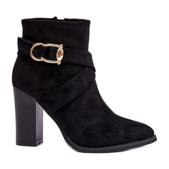 Suede Ankle Boots On A High Heel With A Buckle, Black Eftane