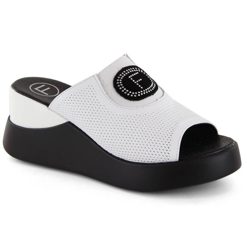 Filippo W PAW532B leather openwork wedge mules, white