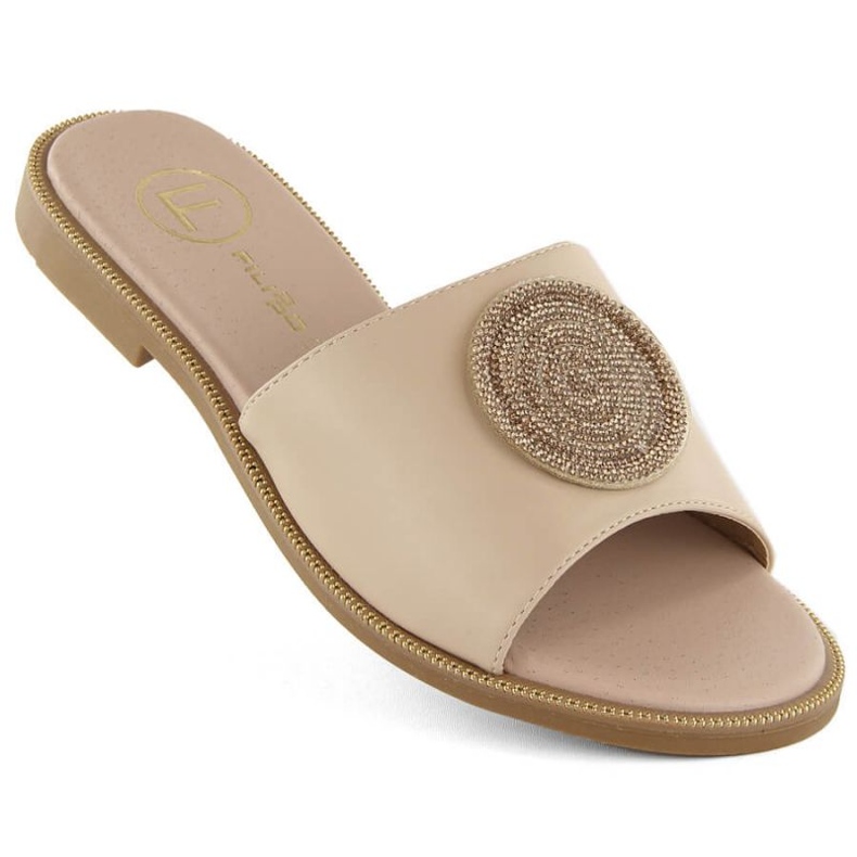 Filippo W PAW543 beige flip-flops with zircons