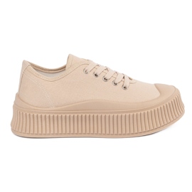 Lace-up women's platform sneakers, beige