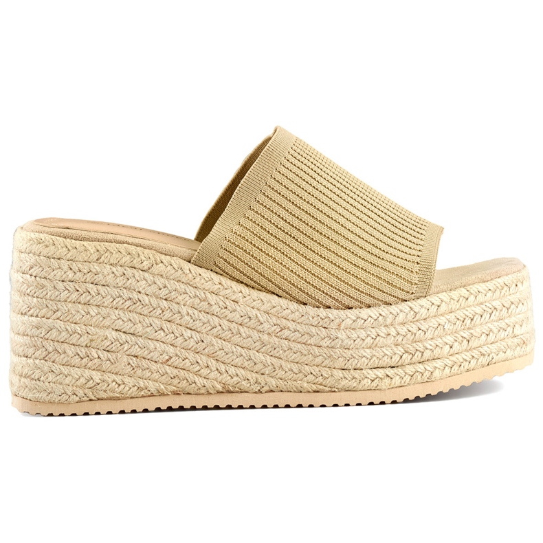 Espadrille flip-flops on a high wedge with gold thread golden