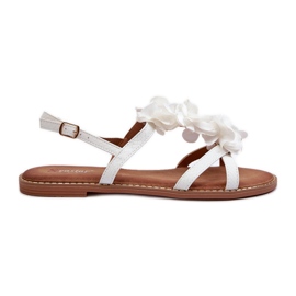 Women's Flat Sandals Decorated with Flowers, White Abidina Women's Flat Sandals Decorated with Flowers, White Abidina