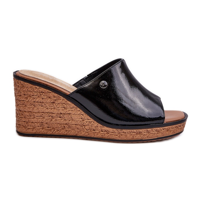 Women's Patent Wedge Flip-Flops Sergio Leone KL213 Black