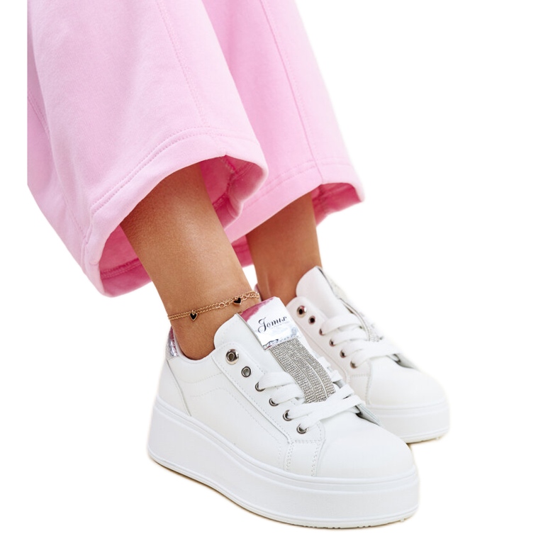 White and silver sneakers with Maurizia rhinestones