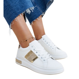 White and gold Giulia sneakers with rhinestones