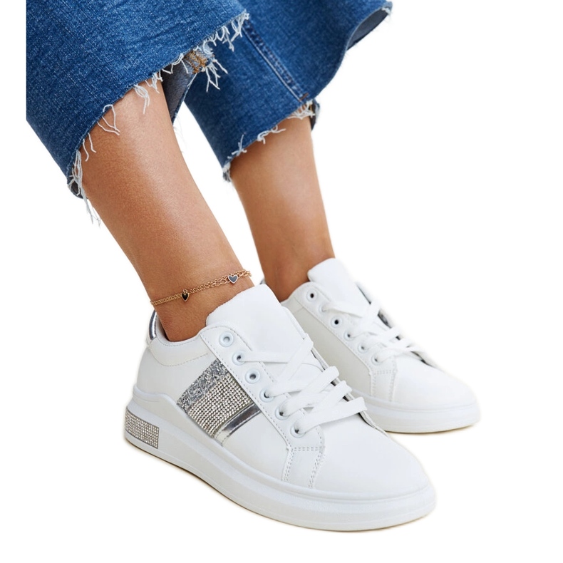 White and silver Giulia sneakers with cubic zirconia