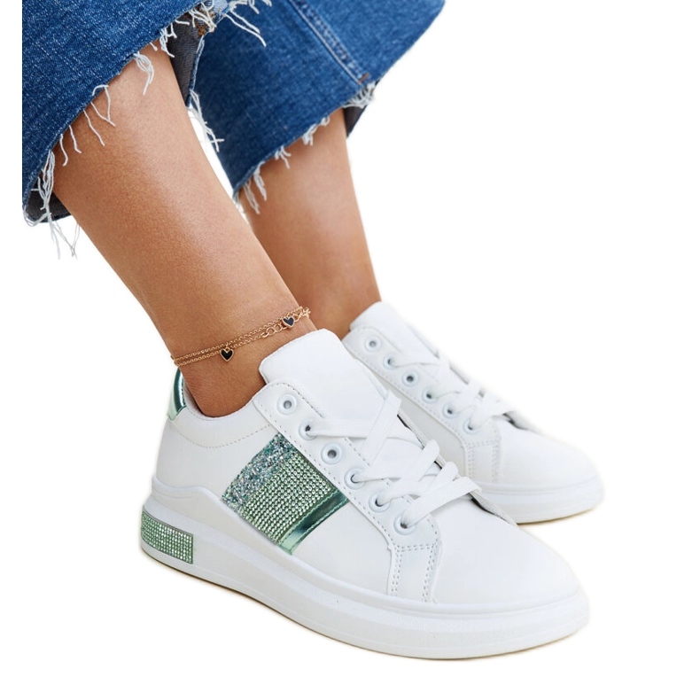 White and green Giulia sneakers with rhinestones