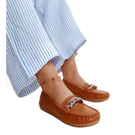 Brown moccasins decorated with Adiba rhinestones