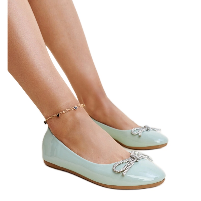 Green patent ballet flats with a decorative bow from Totani Green patent ballet flats with a decorative bow from Totani