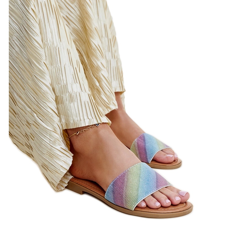 Multicolored shiny Anilsa flip-flops