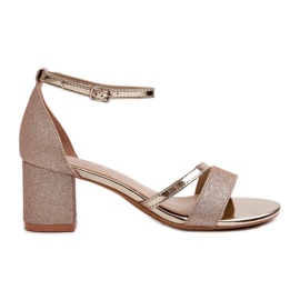 Vinceza Women's glittery low-heeled sandals, Golden Ploemis