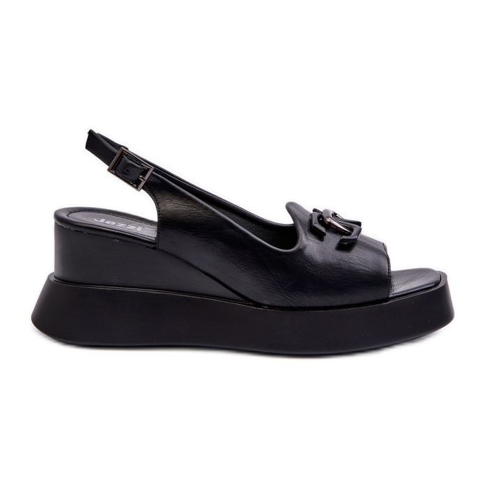 Jezzi Women's Sandals On A Platform And A Wedge With Decoration, Black Janesca