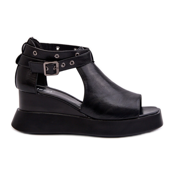 Jezzi Women's Sandals On A Platform And A Wedge Made Of Eco Leather, Black Hloeli