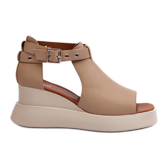 Jezzi Women's Sandals On A Platform And A Wedge Made Of Eco Leather, Beige Hloeli