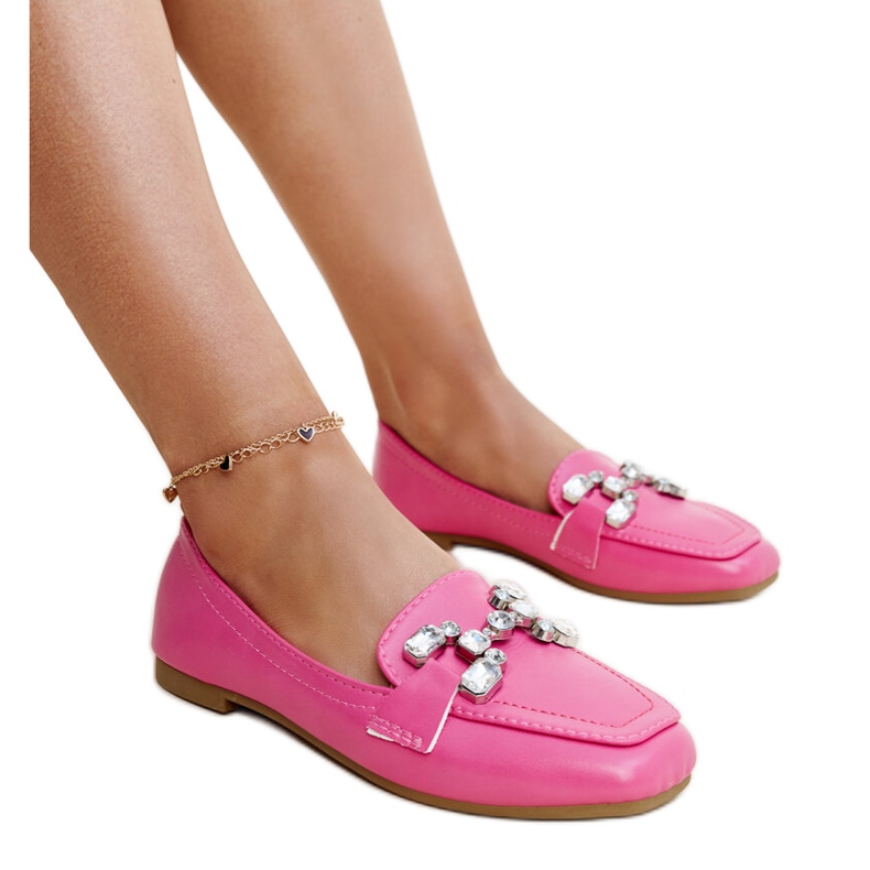 Dark pink moccasins with a zirconium Mali buckle
