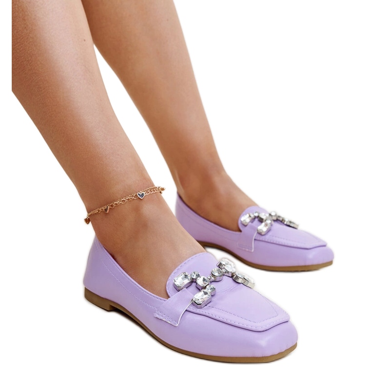 Purple moccasins with a zirconium Mali buckle violet