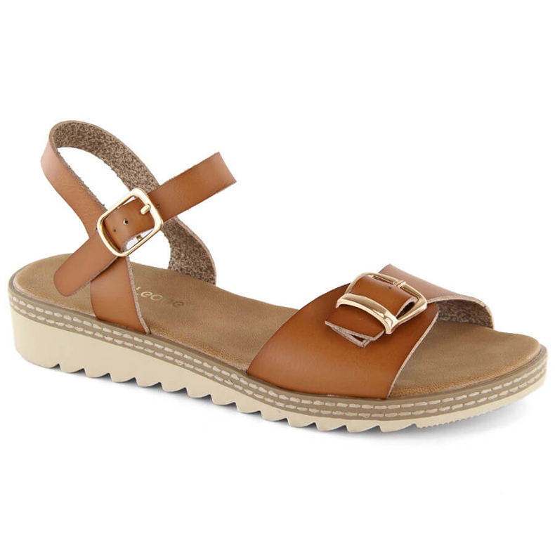 Women's wedge sandals with a buckle, brown, Sergio Leone SK078H