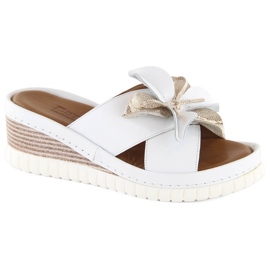 Comfortable women's leather wedge slippers with a flower, white Artiker 54C0537