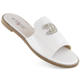 Women's comfortable flip-flops with zircons, white S.Barski 050 Women's comfortable flip-flops with zircons, white S.Barski 050