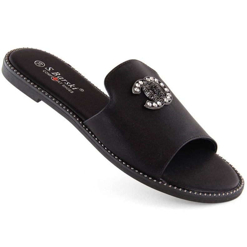 Comfortable flip-flops with rhinestones S.Barski W OLI258A, black