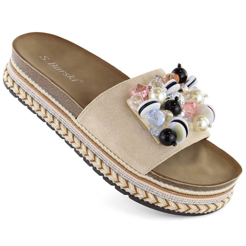S.Barski W OLI260 beige platform flip flops with beads