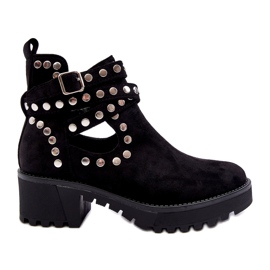 Ideal Shoes Suede Women's Ankle Boots With Decorative Studs, Black