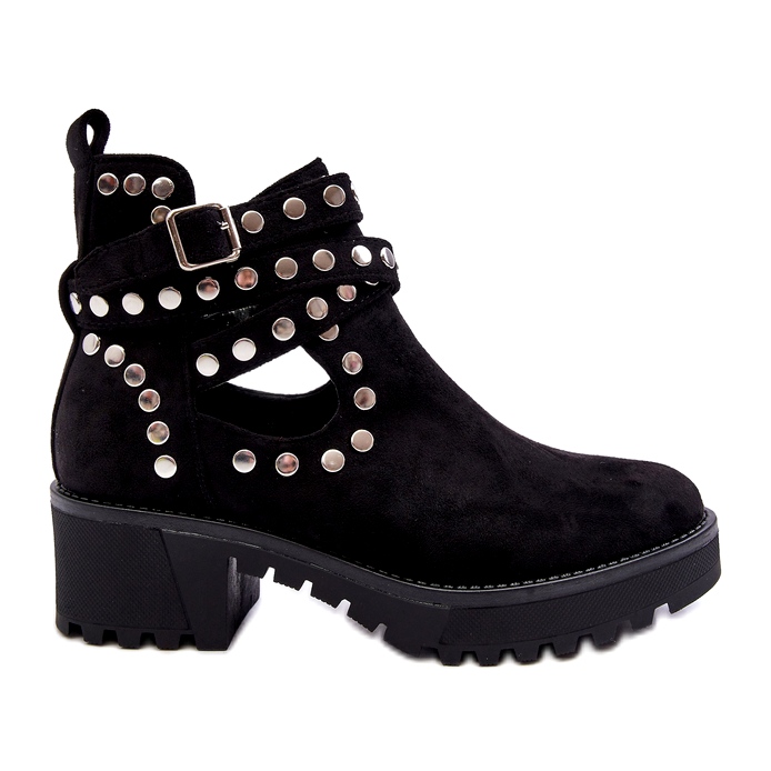 Ideal Shoes Suede Women's Ankle Boots With Decorative Studs, Black